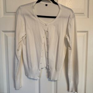 Basic White Scoop Button Up Cardigan Sweater Size L